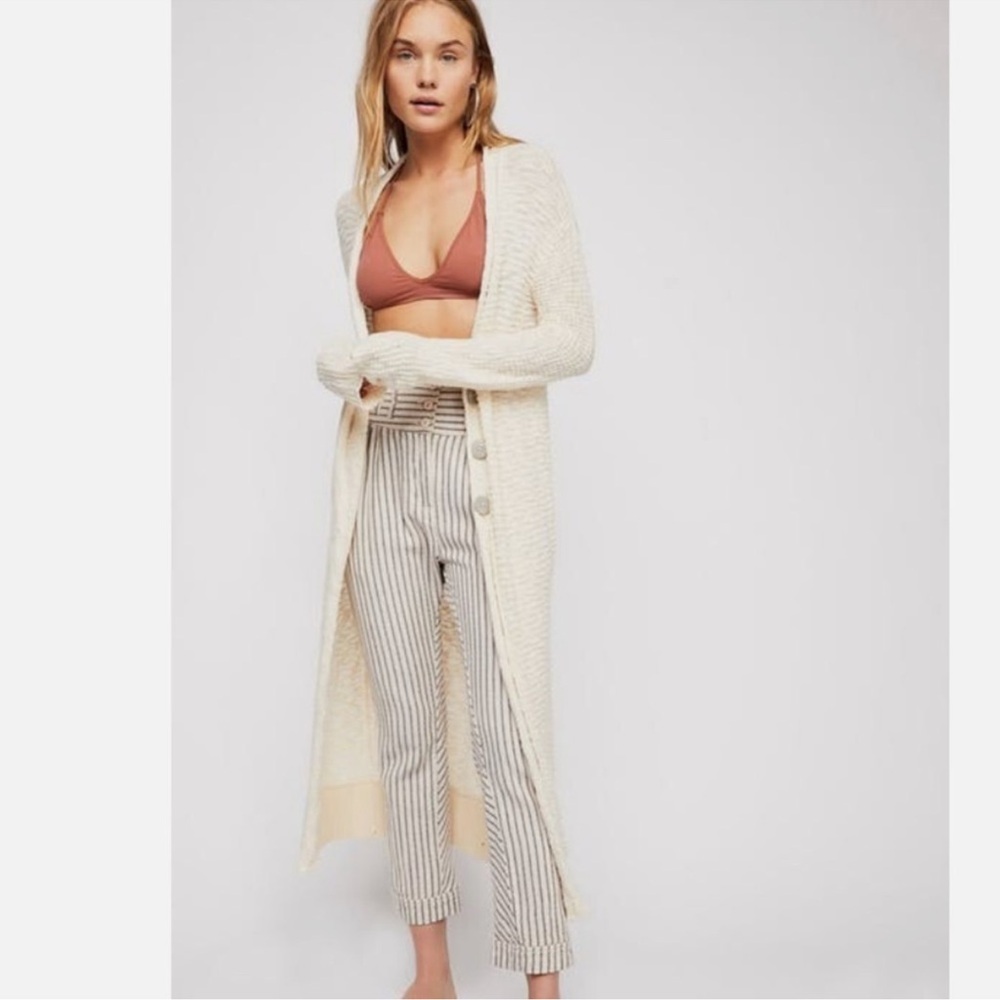 Free People Cream Long Knit Cardigan